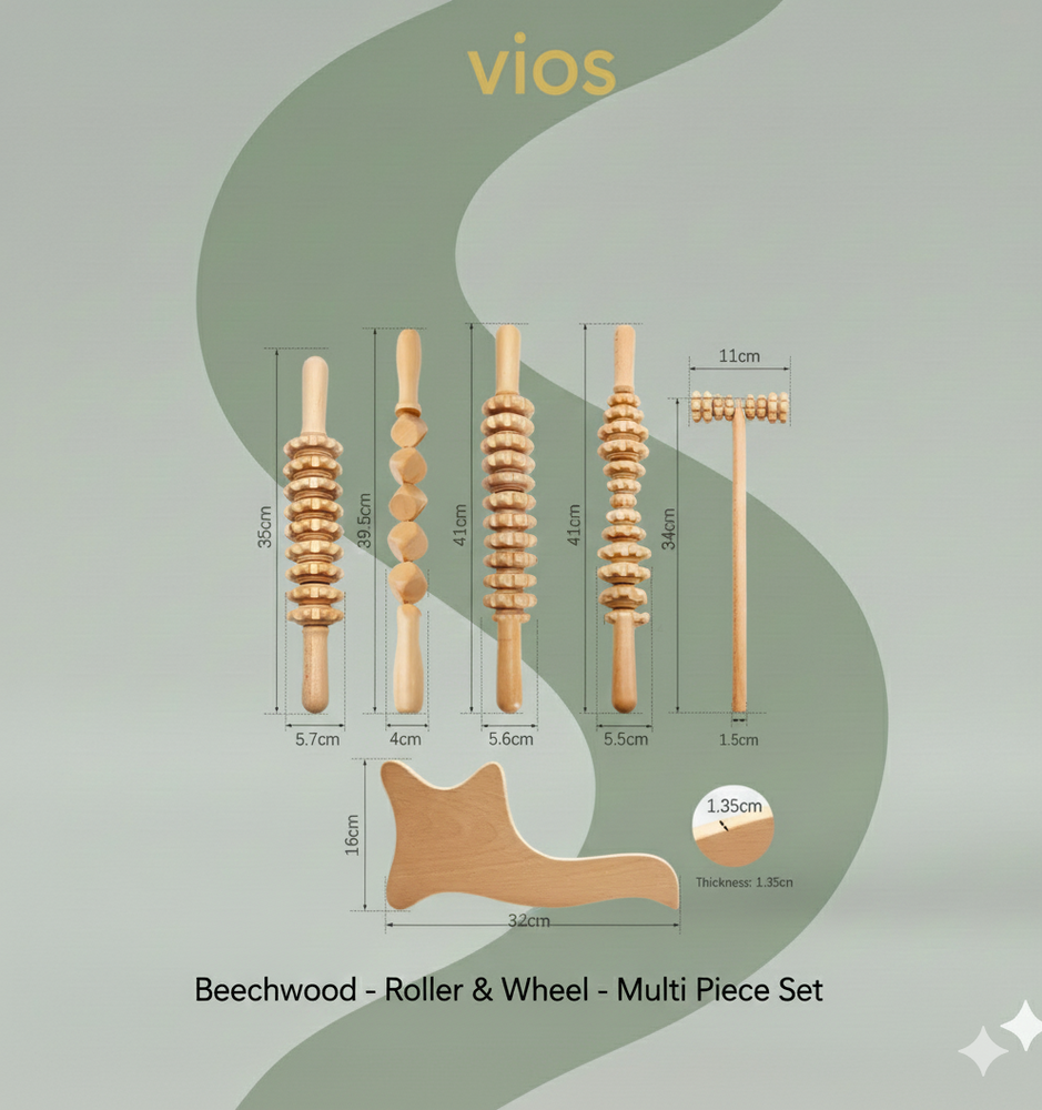 vios Wooden Massage Roller Set | Reduce Cellulite Tone