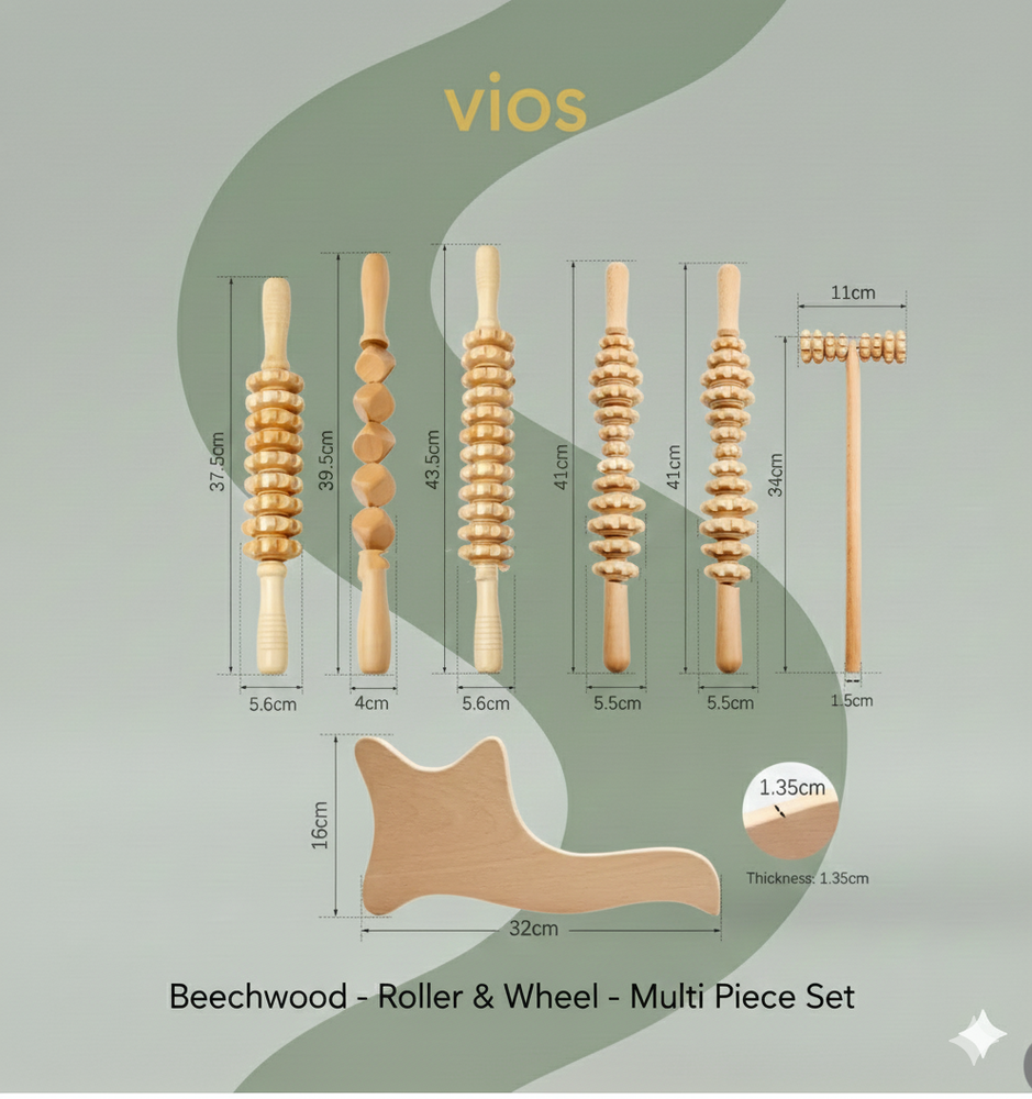 vios Wooden Massage Roller Set | Reduce Cellulite Tone