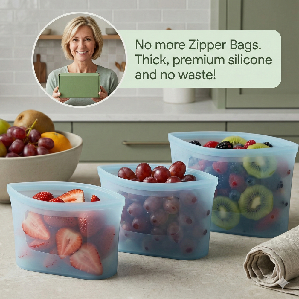 vios 3pc Reusable Silicone Food Storage Bags | Eco-Safe Freshness