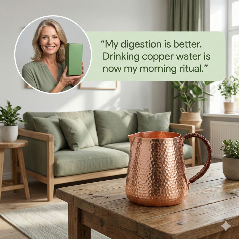 vios Hammered Copper Pitcher | Natural Water Alkalizer